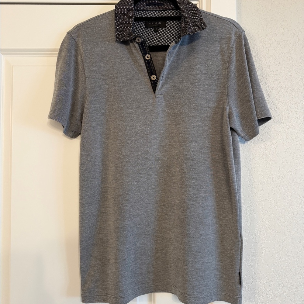 Ted Baker Charcoal Polo with Patterned Collar